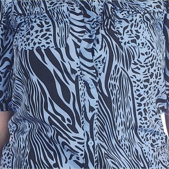 Sugar lips Blue Zebra Print 3/4 Sleevr Shirt Dress - Picture 1 of 8